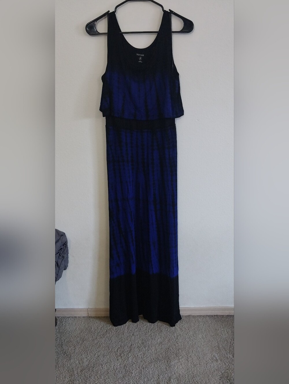 Kensie Black and Navy Blue Sleeveless Layered Maxi Dress